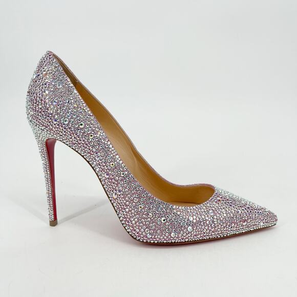 Christian Louboutin Kate Strass Pink Suede Crystal Pointed Toe Heels EU 38.5 - Picture 2 of 10